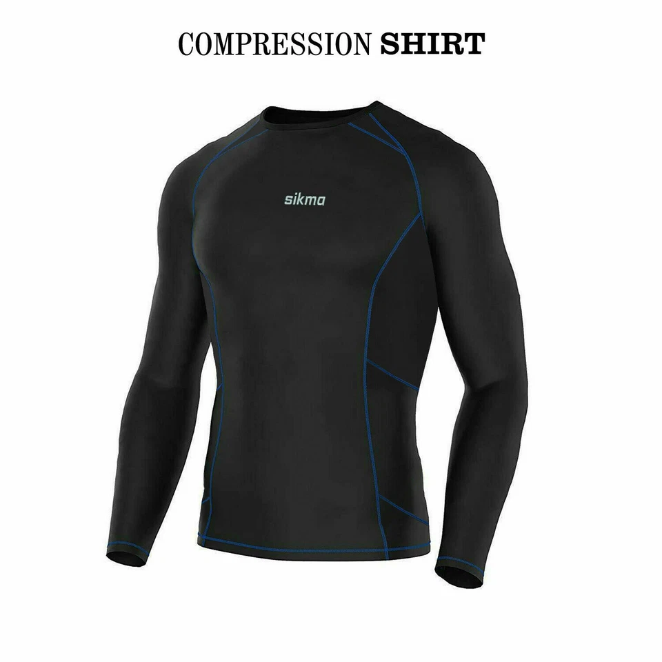 Mens Compression Armour Base Layer Top Long Sleeve Thermal Gym Sports Shirt - Image 2 of 4