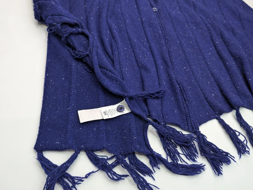 Lularoe Poncho Women One Size Button Front Shawl Cape Fringe Boho Sweater, Blue - Image 4 of 4