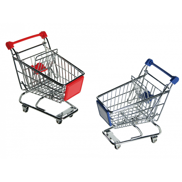 3x Mini Einkaufswagen Metall - Rosa, Blau, Lila Deko Wägelchen