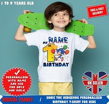 Personalised Name & Age Unisex Boys Girls SONIC THE HEDGEHOG Birthday T-Shirt