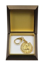 Chow Chow - gold plated keyring with a dog in box, Art Dog UK