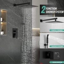 Black Shower Faucet Set with Handheld Spray 16 inch Rain Shower Head Mixer Valve