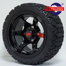 (4) GOLF CART 12"x7" BLACK GT WHEELS/RIMS and 18" ALL-TERRAIN TIRES