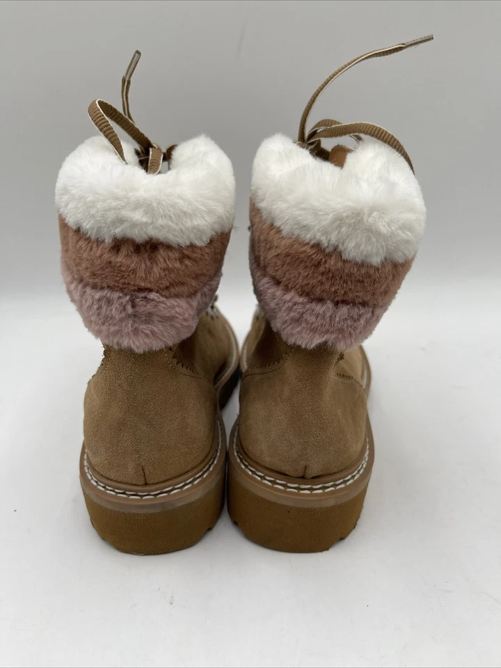 Espléndidas botas de excursionista EVITA marrón gamuza/piel sintética forradas con cordones, talla 6M Foto 4 de 4