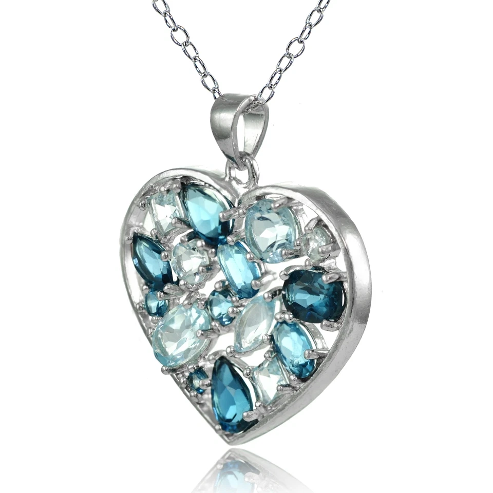 Серебро Лондон синий топаз и синий топаз кластер сердце тональное ожерелье - Изображение 2 из 3