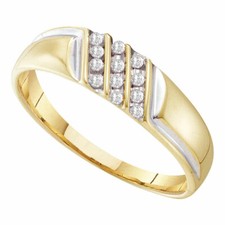 10k Yellow Gold Mens Round Channel-set Diamond Diagonal Triple Row Wedding Band