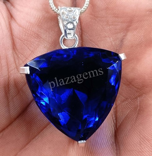 101.40 CT Trillion Cut Blue Sapphire EGL Pendant 925 Free Silver Chain 5MRB - Picture 5 of 7