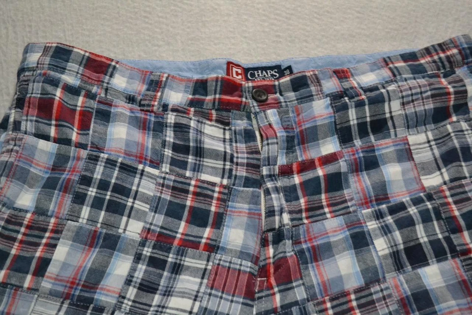 44779-a Chaps Ralph Lauren Shorts Red Blue Plaid Madras Patchwork Size 38 Mens - Image 3 of 4