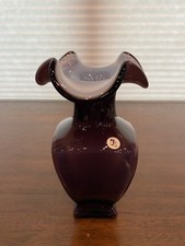 STUNNING FENTON Amethyst Opalescent Square Shaped Art Glass Vase W/LABEL 7.5"H