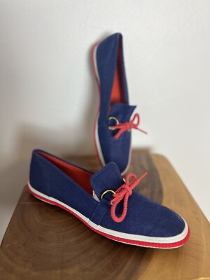 DEADSTOCK VINTAGE 70s 80s Blue Linen Keds Grasshoppers Slip On Loafers  Shoes 10