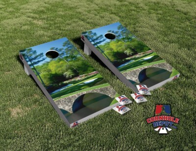 Golf Course Bridge Lake Cornhole Board Vinyl Wrap Laminated Sticker Set Decal