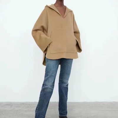 Toteme Women Loose Side Slit V-neck Irregular Hooded Double-sided Jacket