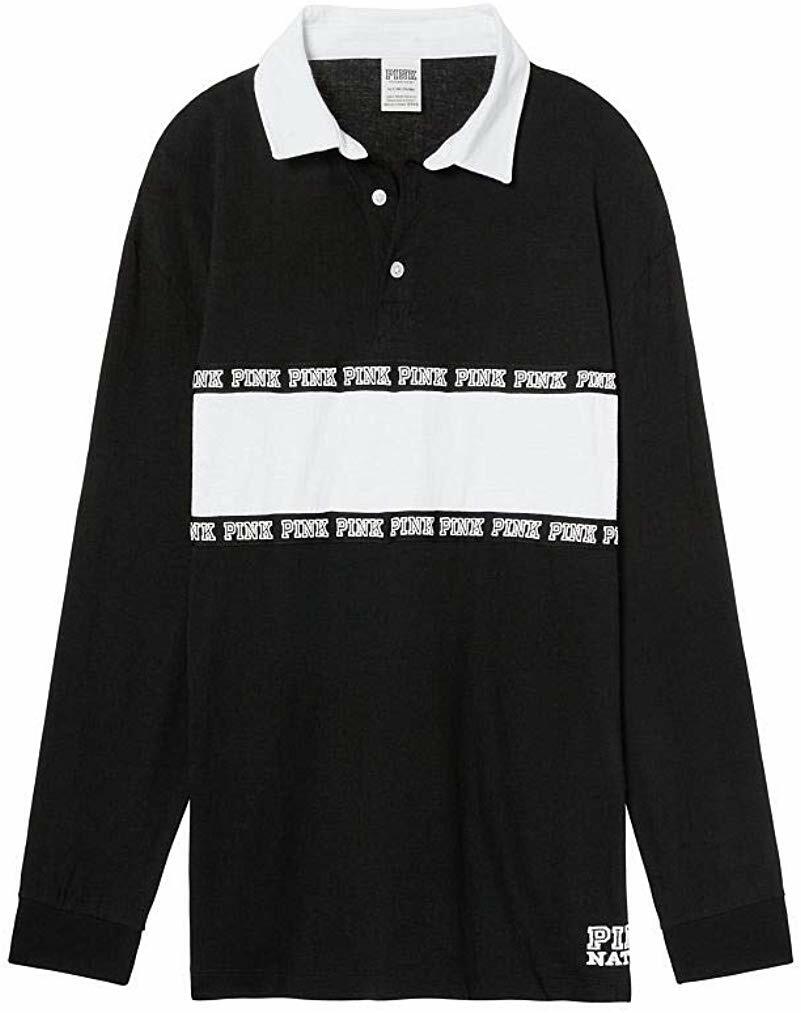 Victoria's Secret Pink Long Sleeve Rugby Button-up Tee Black