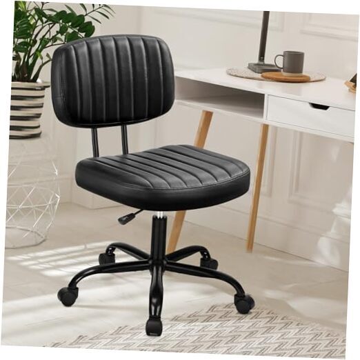 Armless Small Ergonomic Home Office Chair with Low Back Lumbar Support in Black