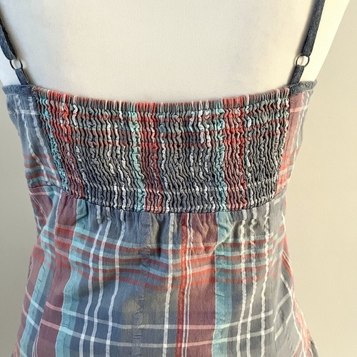 Fat Face Size 12 Blue Pink Checked Sundress Shirred Back Adjustable Straps BNWT - Picture 9 of 15
