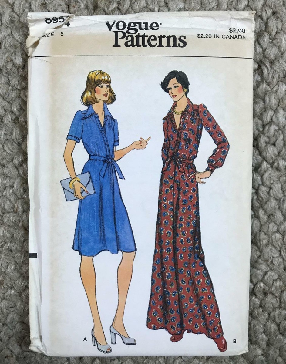 Uncut Vogue Pattern 8954 Shirtdress Dress Suitable for Knits 1970s | eBay
