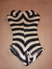 Vintage 60s Barbie Black White Zebra Striped Swimsuit.