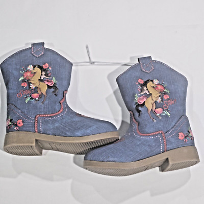 Spirt Untamed Blue Girls 8 Cowgirl Boots With Pink Heart