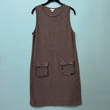 J. Jill Tweed Shift Dress Brown Black Front Pockets Size Small Preppy Academia