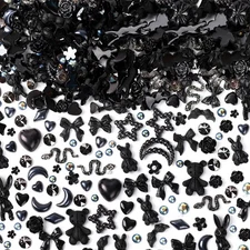 110PCS 3D Nail Charms – Camellia, Rose, Butterfly, Heart, Bear, Star (Black+2)