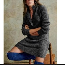 Sezane Charcoal Gray Mohair Wool Knit Long Sleeve Angelita Sweater Dress Size XL