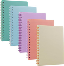 Spiral Notebook Lined Plastic Hardcover 5 Pack 8.3 x 5.7 Inches College Ruled 80