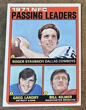 ROGER STAUBACH ROOKIE PASSING LEADERS TOPPS 1972 DALLAS NR-MT #4 FOOTBALL CARD. rookie card picture
