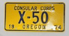 Vintage 74 OR Consular Corps License Plate 1974 Oregon V HTF Rare Yellow X 50 — photo 1