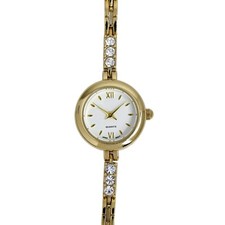 Ladies Gold Tone Quartz Watch Crystal Accent Bracelet White Dial Roman NumeralsR