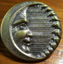 Vintage Antique French "MAN IN THE MOON~PARIS BACKMARK" Textured Metal Button