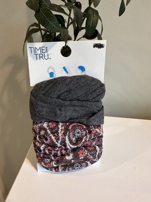 NWT Time and Tru 2 Pack Paisley Gray Mauve Headband Scarf Boho