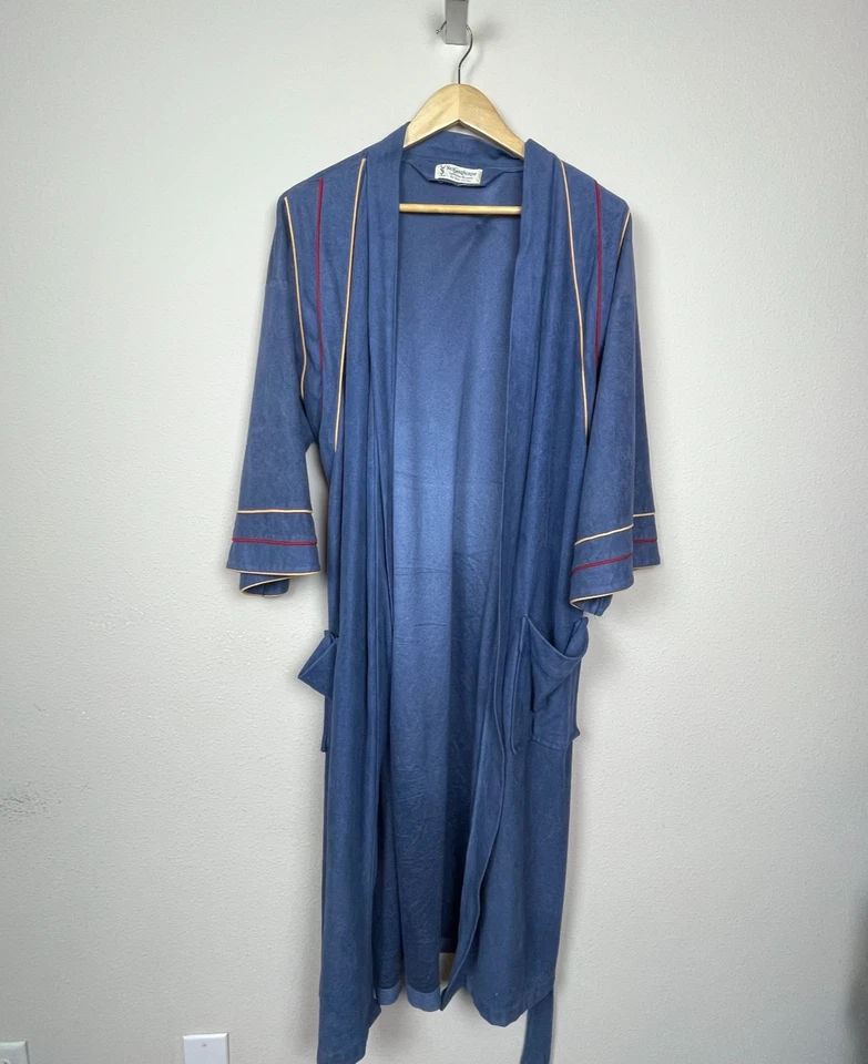 De colección YSL Yves Saint Laurent Bata Azul Rojo Amarillo Tubería Dinero Antiguo Ropa de Salón Foto 2 de 4