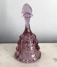 Vintage Fenton Pink Art Glass Butterfly Finial Bell 6.5” Drapery Pattern EUC