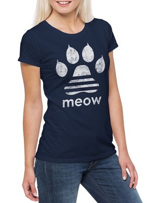 Meow Damen T-Shirt Miau Katze Katzen Liebhaber Liebe Pfote Cat Cats Tatze Kralle