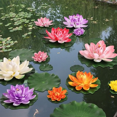 10Pcs Simulation Lotus Decoration Floating Water Lilies for Fish Tank and Pond