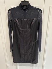 Guess Women's Black Satin Mesh Bodycon Dress Size Small Whimsigoth Sexy Club