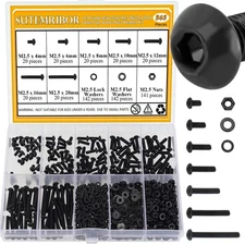 565 Pieces M2.5 Screws Nuts Washers Set Black M2.5 x 4/6/8/10/12/16/20mm Butt...