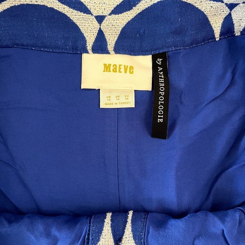 Anthropologie Maeve Kandinsky Blue Mini Skirt Button Front Linen Blend Size 14 - Picture 3 of 7