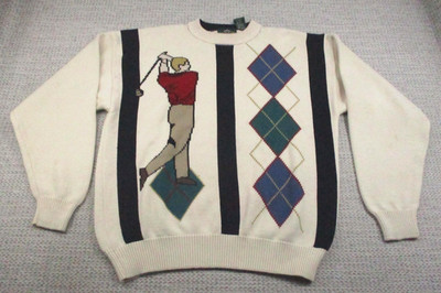 Vintage Jantzen Sweater Mens XL Golf Argyle Cream Knit 100% Cotton 90s