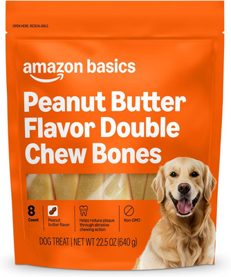 Amazon Basics Double Chew Bone Dog Treats, Peanut Butter - 8 Count, 1 Pack