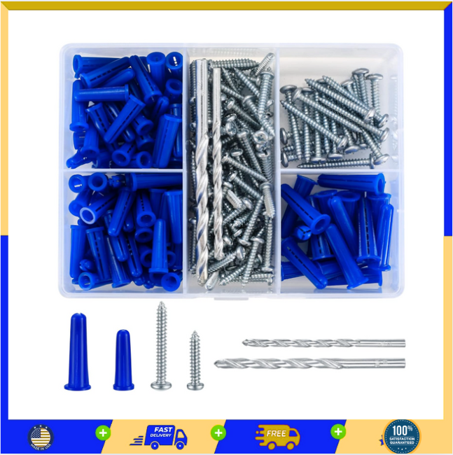208-Piece Blue Conical Concrete Anchors & Masonry Screws Kit for Heavy Duty Fastening
