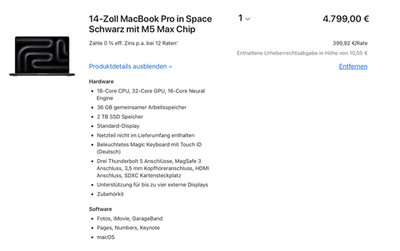 Apple MacBook Pro 14'' 2026 M5 Max/36/2TB 18C CPU 32C GPU Schwarz MGDU4D/A | NEU