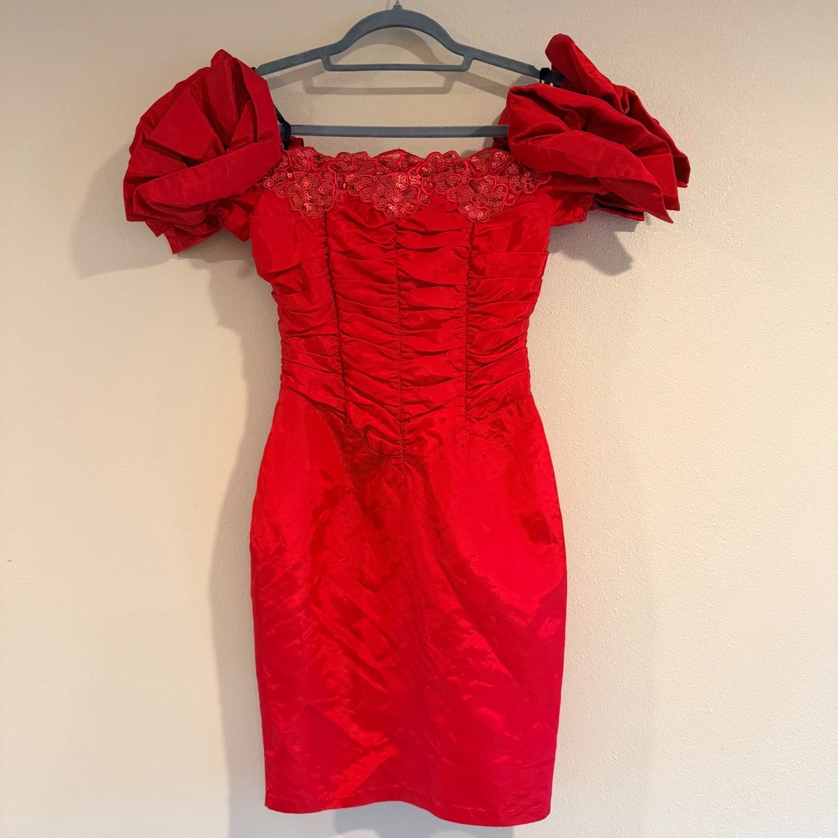 strapless open back dress La Femme Plus Size Short Jersey Off The Shoulder Dress - Red
