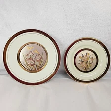 The Art of Chokin Plates 24K Gold Edged Floral Butterfly Decorative set of 2