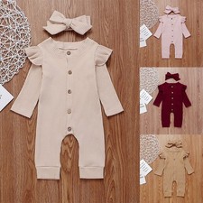 Newborn Baby Girl Romper Jumpsuit Clothes Set Knitted Bodysuit Headband Outfits