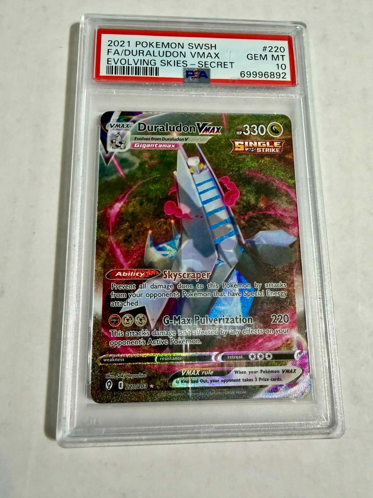 PSA 10 Duraludon VMAX (Alternate Art Secret) 220 Evolving Skies Holo Pokemon