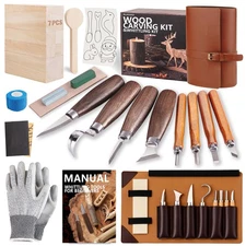 Wood Carving Kit Whittling Kit: Deluxe Wood Carving Tools Set with Leather Ca...