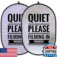 Quiet Please Filming in Progress Double-Sided Collapsible Reflective Sign 24x36"