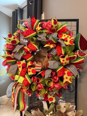 Pretty Watermelon Ribbon Wreath 18 inch