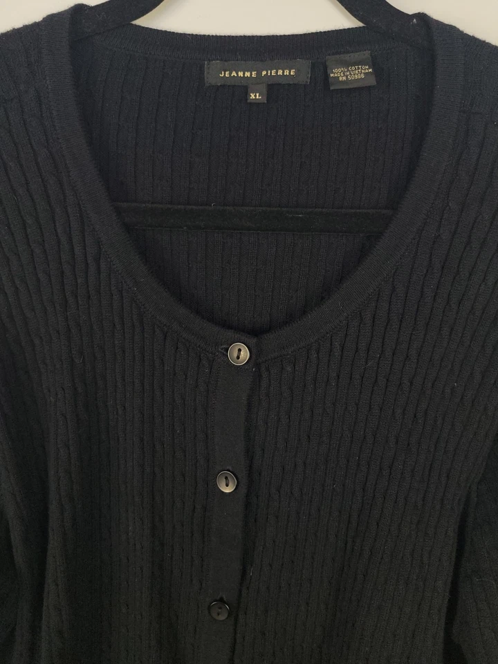 Cárdigan Jeanne Pierre 100 % algodón para mujer XL negro botón delantero acanalado tejido Swe Foto 4 de 4